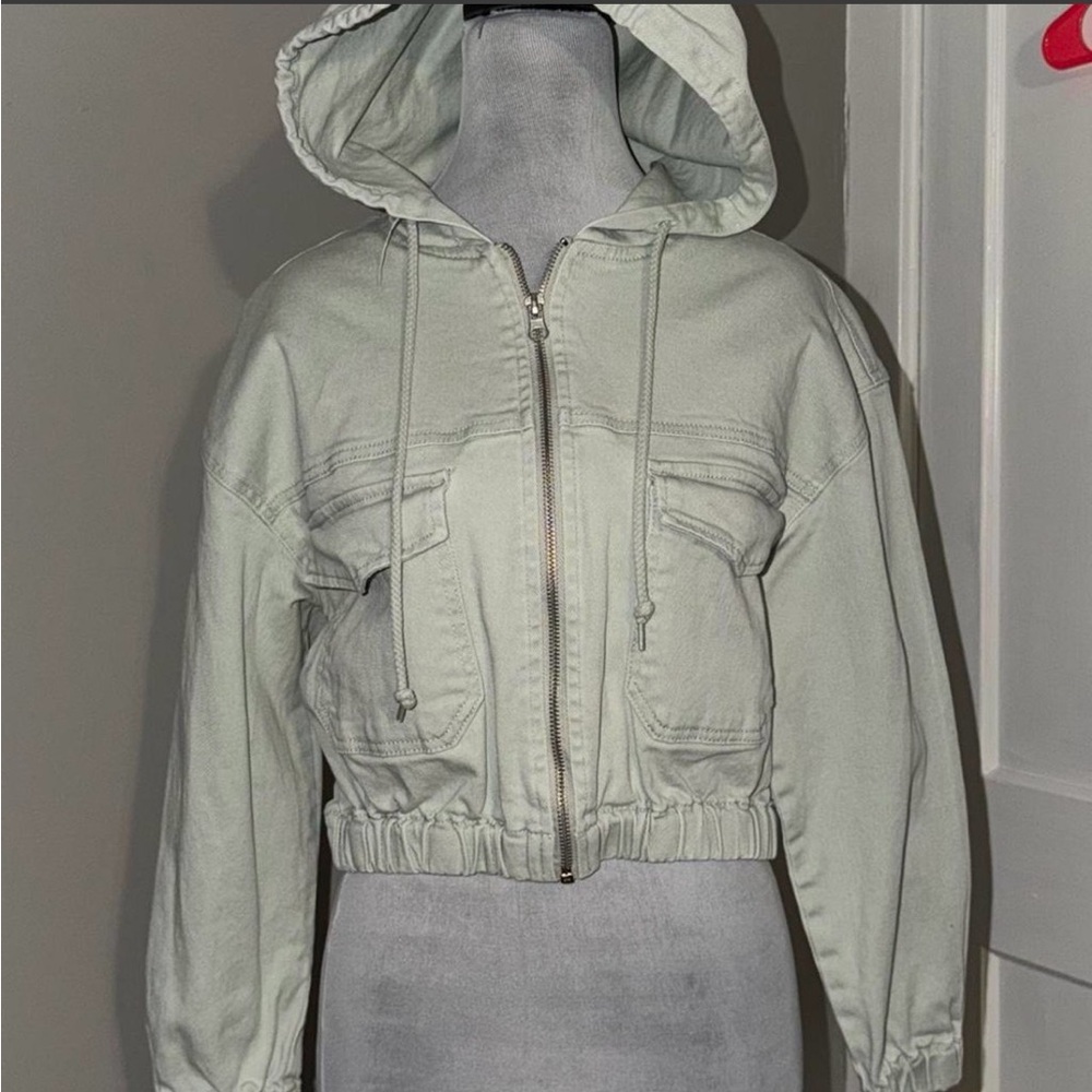 Cropped Hooded Utility Jacket - Sage